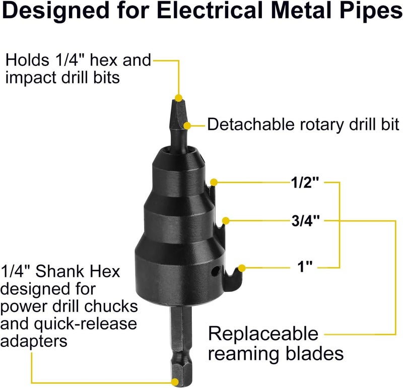 VALKYNOS Conduit Reamer, Pipe Reamer Tool with Improved Bit Retention, Reaming Screwdriver for 1/2-Inch, 3/4-Inch and 1-Inch Conduit Pipe, Deburring and Chamfering - Image 4